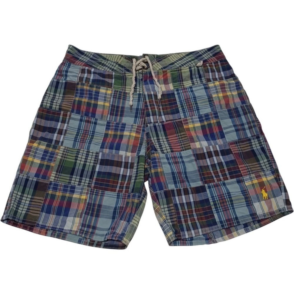 Polo Ralph Lauren Mens 32 Madras Plaid Board Shorts Swim Trunks Preppy Nautical